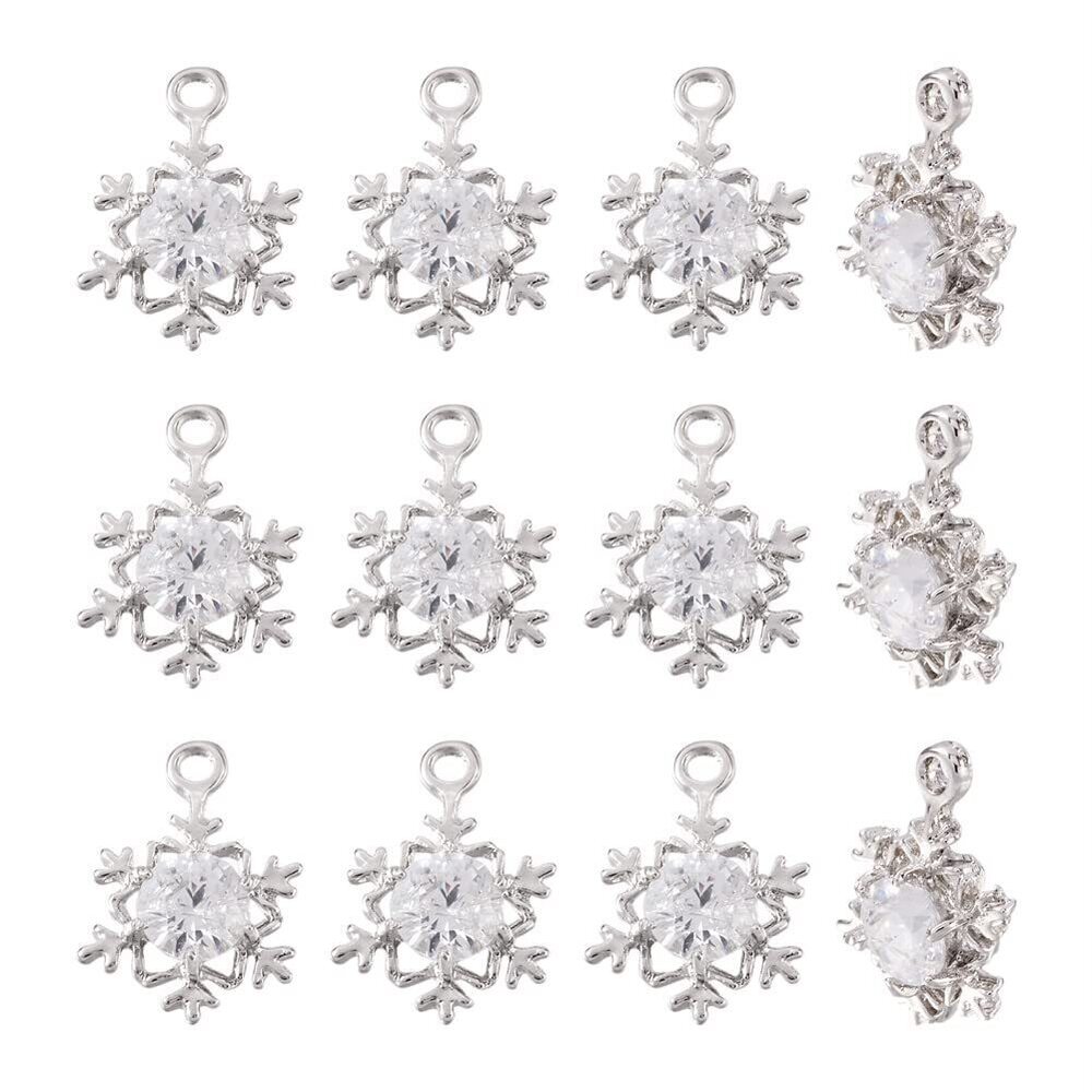 2815 Beadthoven 100Pcs Cubic Zirconia Alloy Charms Snowflake Shaped